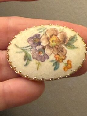 Hand-Painted Vintage Floral Sugar Coated Brooch